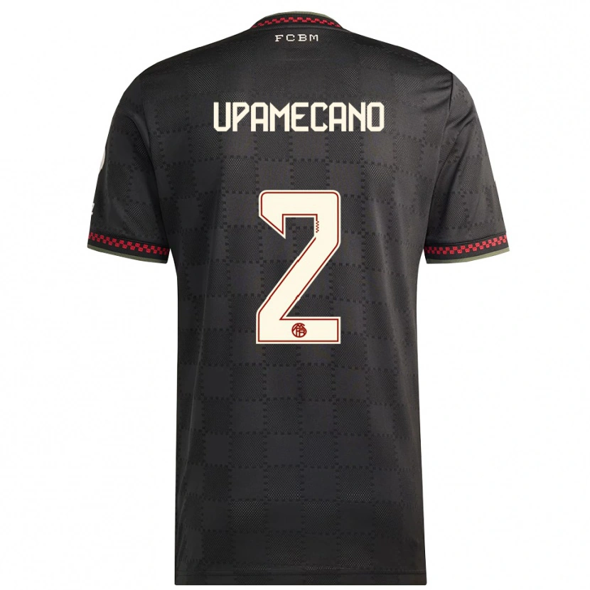 Danxen Mujer Camiseta Dayot Upamecano #2 Negro Blanco Equipación Tercera 2025/26 La Camisa