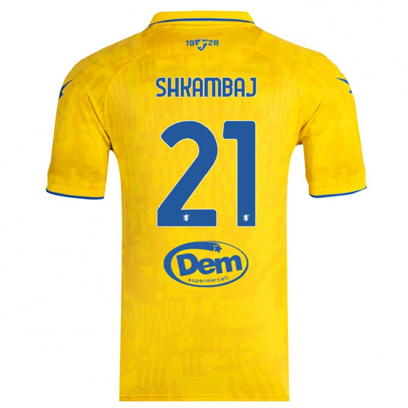 Danxen Niño Camiseta Ardit Shkambaj #21 Amarillo Azul 1ª Equipación 2025/26 La Camisa