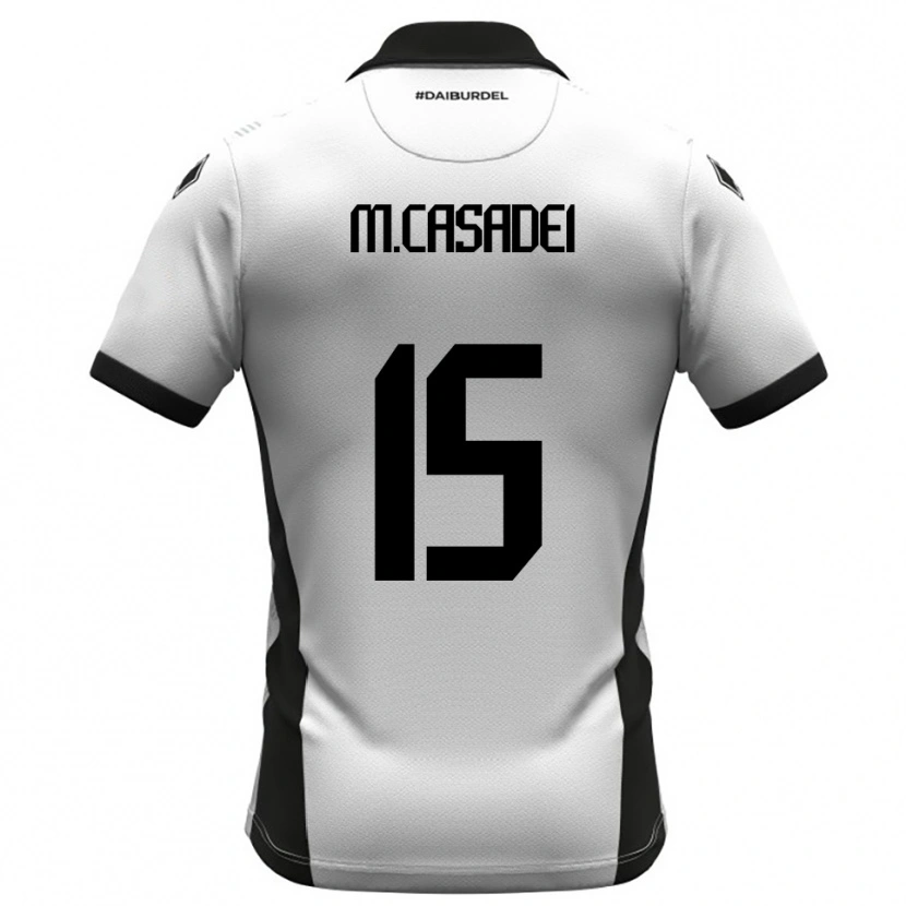 Danxen Niño Camiseta Matteo Casadei #15 Blanco Negro Naranja 1ª Equipación 2025/26 La Camisa