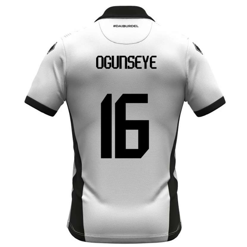 Danxen Niño Camiseta Roberto Ogunseye #16 Blanco Negro Naranja 1ª Equipación 2025/26 La Camisa