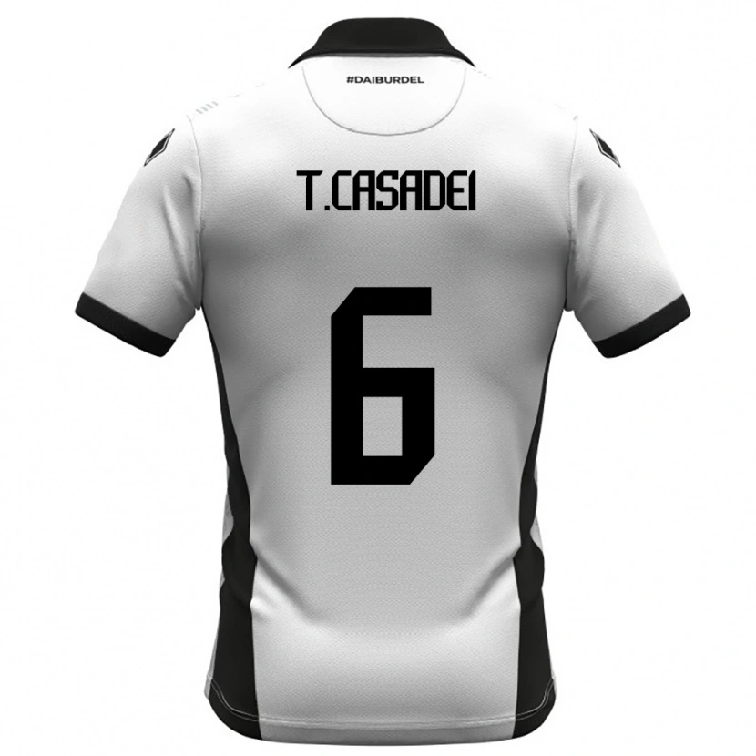 Danxen Niño Camiseta Tommaso Casadei #6 Blanco Negro Naranja 1ª Equipación 2025/26 La Camisa