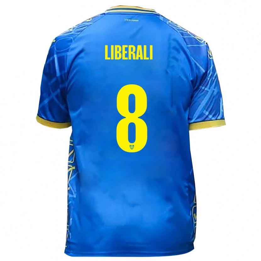 Danxen Niño Camiseta Samuele Liberali #8 Azul Cielo Amarillo 1ª Equipación 2025/26 La Camisa