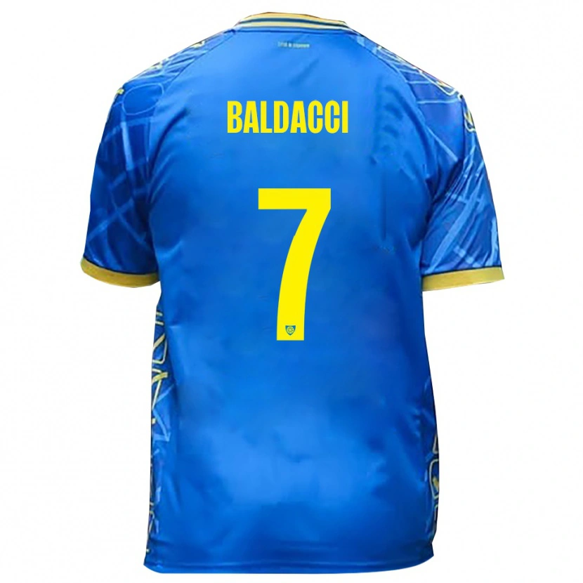 Danxen Niño Camiseta Mattia Baldacci #7 Azul Cielo Amarillo 1ª Equipación 2025/26 La Camisa