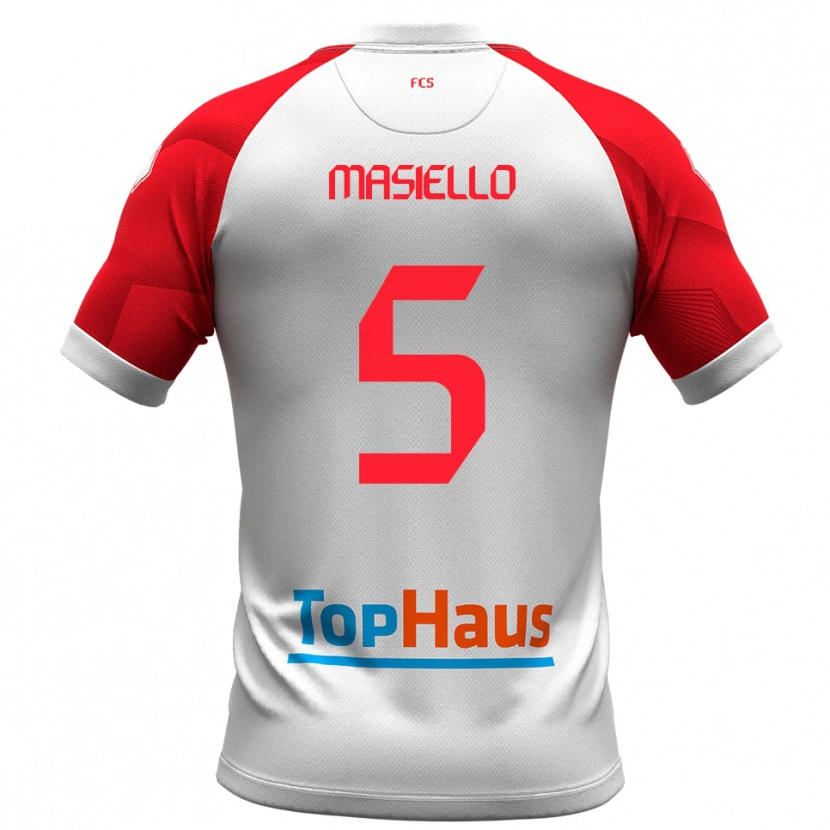 Danxen Niño Camiseta Andrea Masiello #5 Blanco Rojo 1ª Equipación 2025/26 La Camisa