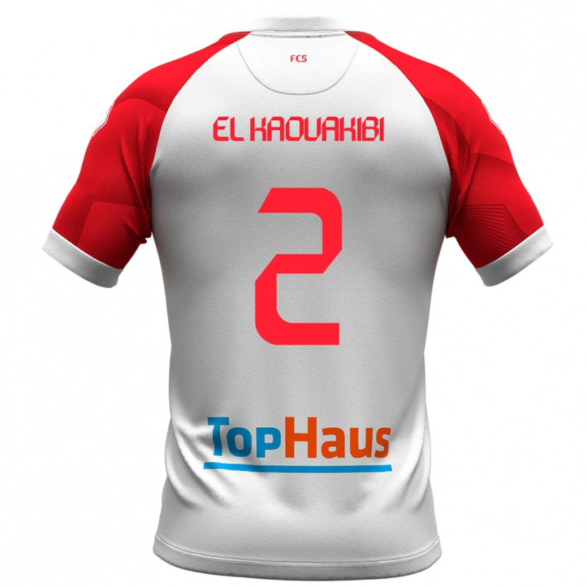 Danxen Niño Camiseta Hamza El Kaouakibi #2 Blanco Rojo 1ª Equipación 2025/26 La Camisa
