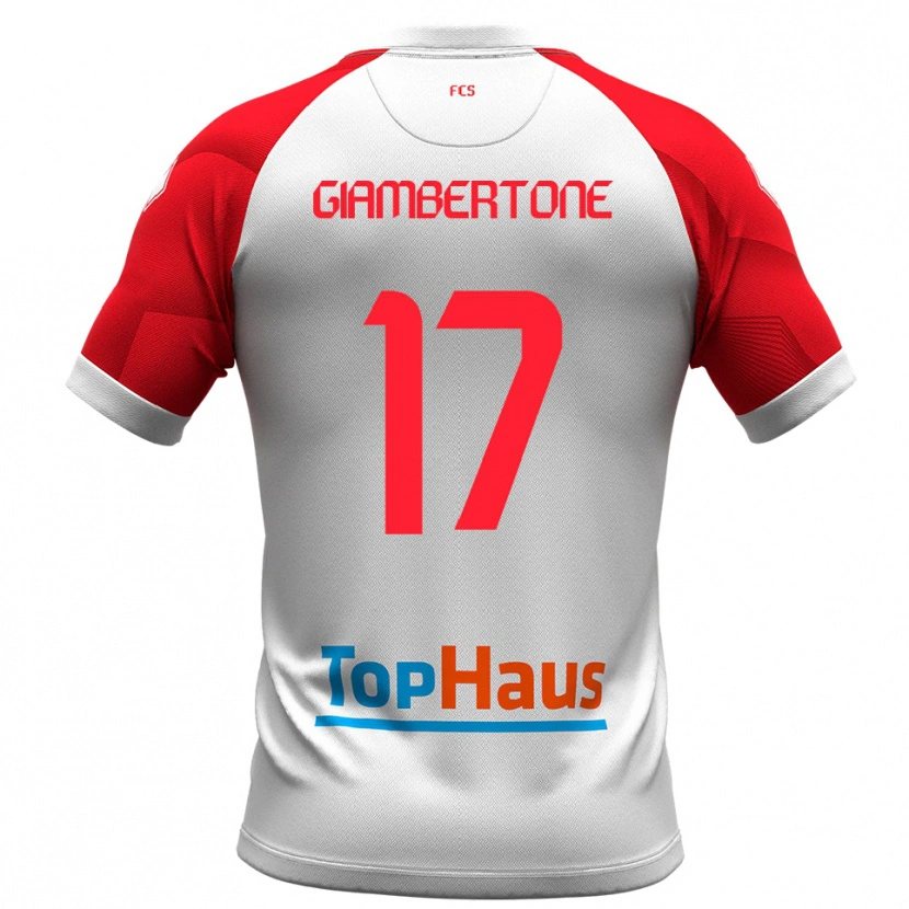 Danxen Niño Camiseta Fabio Giambertone #17 Blanco Rojo 1ª Equipación 2025/26 La Camisa