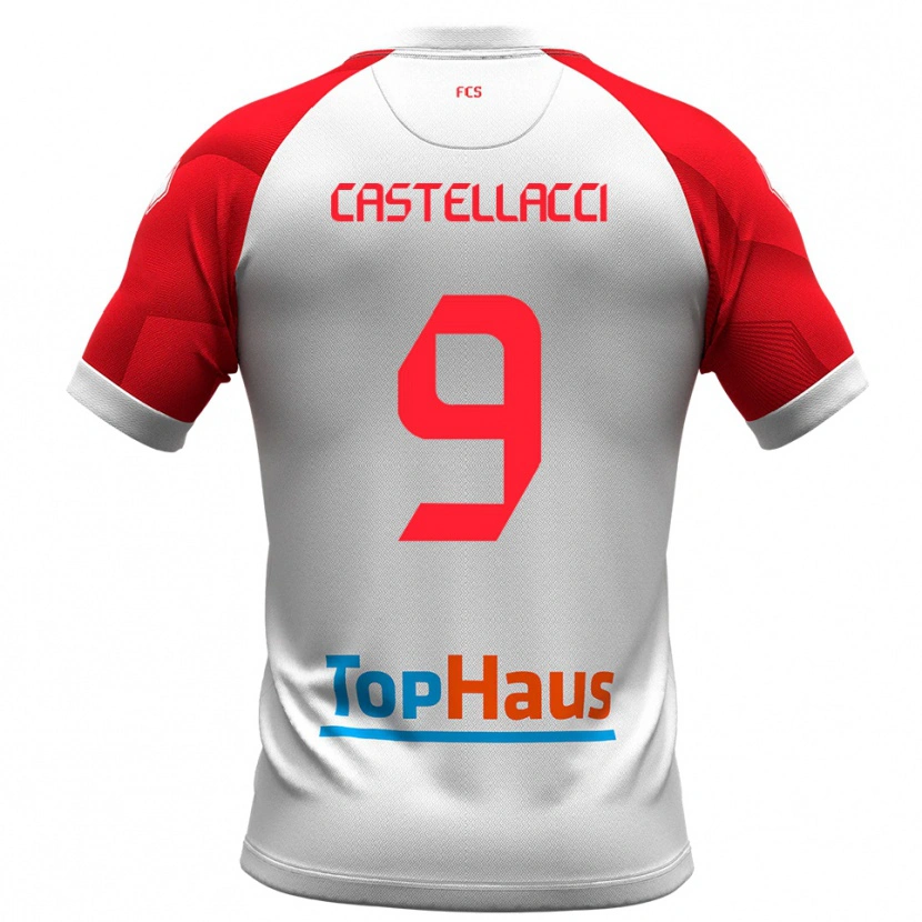 Danxen Niño Camiseta Marco Castellacci #9 Blanco Rojo 1ª Equipación 2025/26 La Camisa