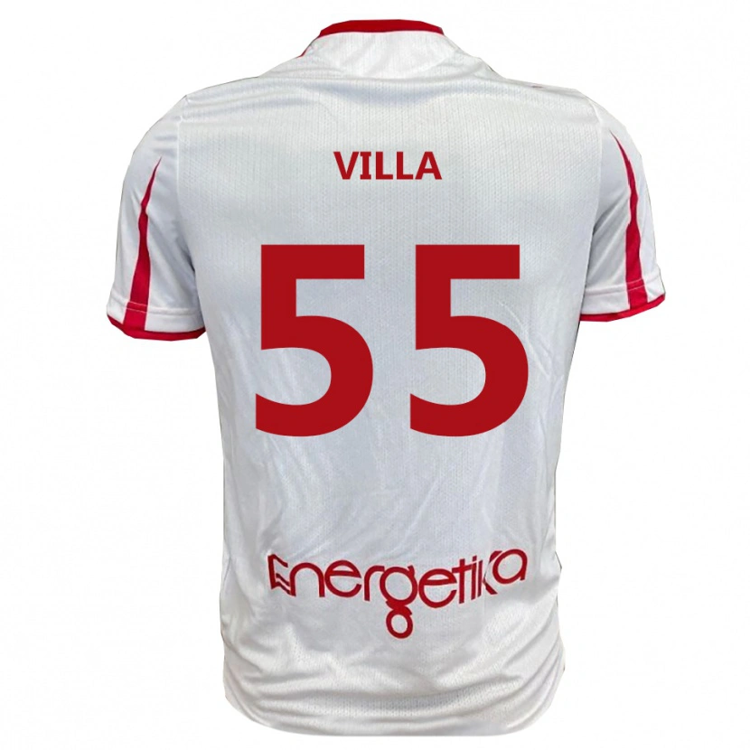 Danxen Niño Camiseta Lorenzo Villa #55 Blanco Rojo 1ª Equipación 2025/26 La Camisa