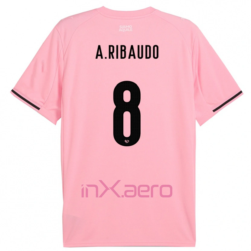 Danxen Niño Camiseta Alessandro Ribaudo #8 Rosa Negro 1ª Equipación 2025/26 La Camisa