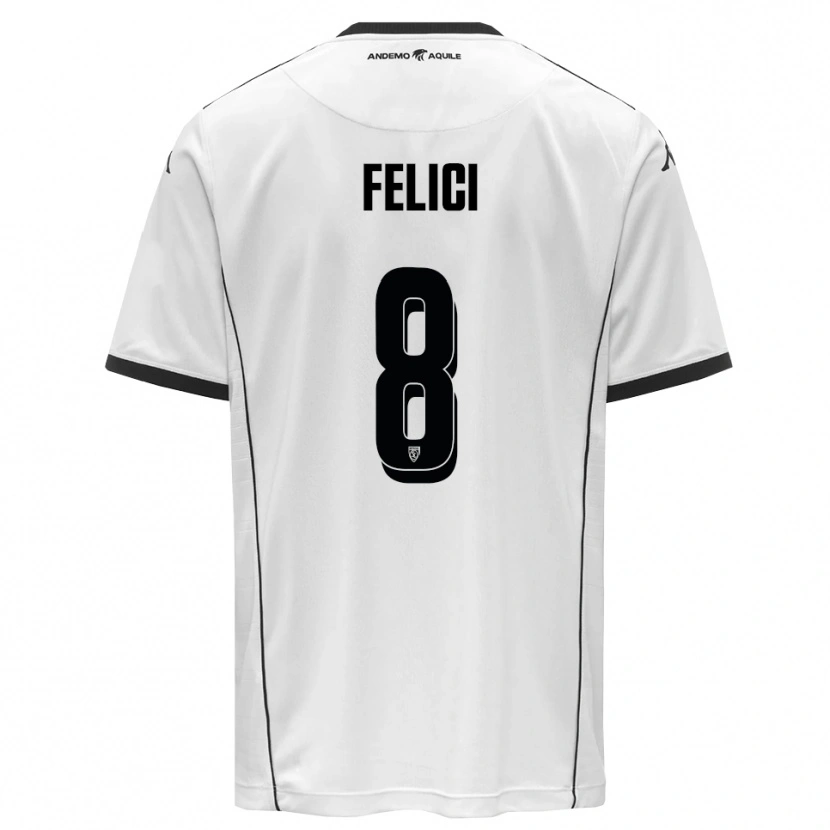 Danxen Niño Camiseta Giuseppe Felici #8 Blanco Negro 1ª Equipación 2025/26 La Camisa