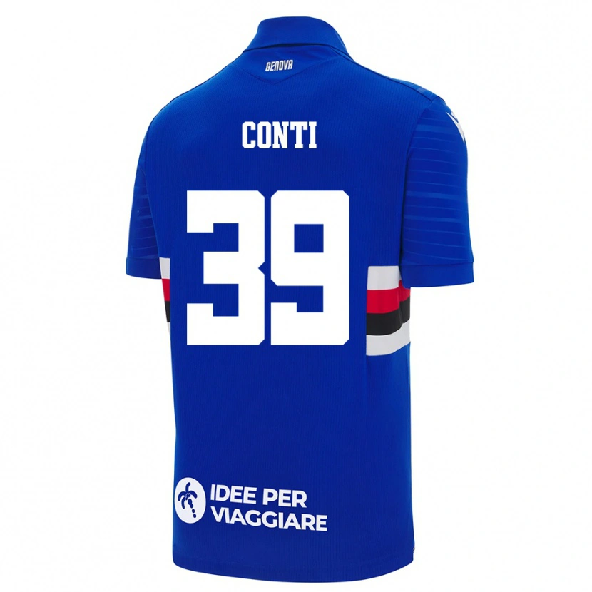 Danxen Niño Camiseta Francesco Conti #39 Azul Blanco 1ª Equipación 2025/26 La Camisa
