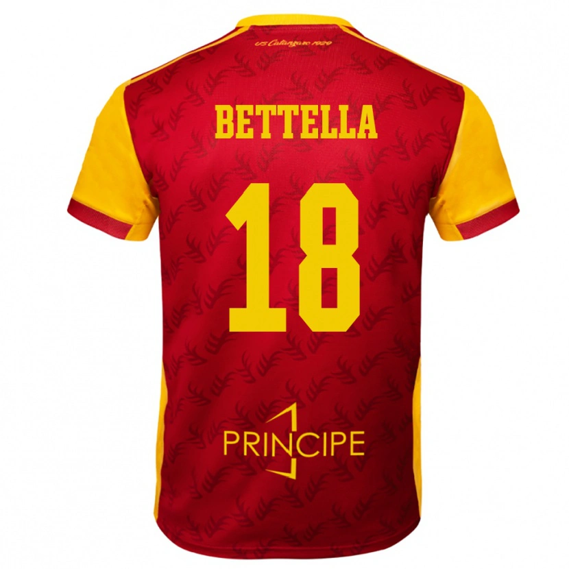 Danxen Niño Camiseta Davide Bettella #18 Amarillo Rojo 1ª Equipación 2025/26 La Camisa