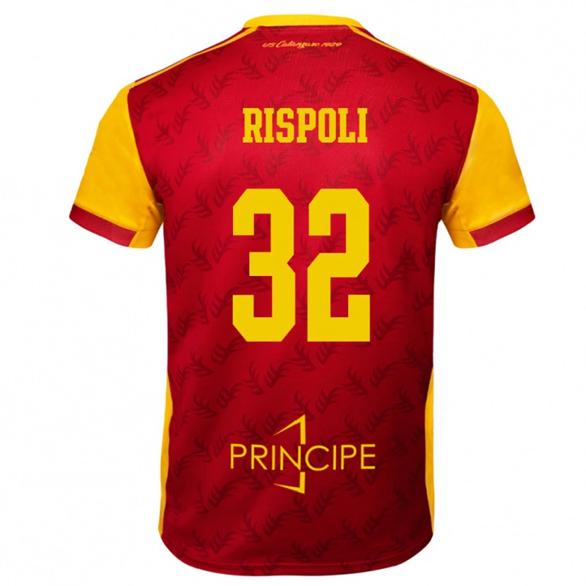 Danxen Niño Camiseta Fabio Rispoli #32 Amarillo Rojo 1ª Equipación 2025/26 La Camisa