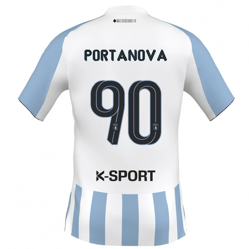 Danxen Niño Camiseta Denis Portanova #90 Blanco Azul Cielo 1ª Equipación 2025/26 La Camisa