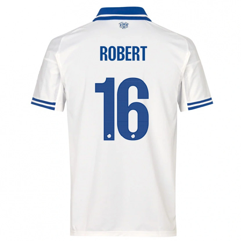 Danxen Niño Camiseta Robert #16 Blanco Azul 1ª Equipación 2025/26 La Camisa