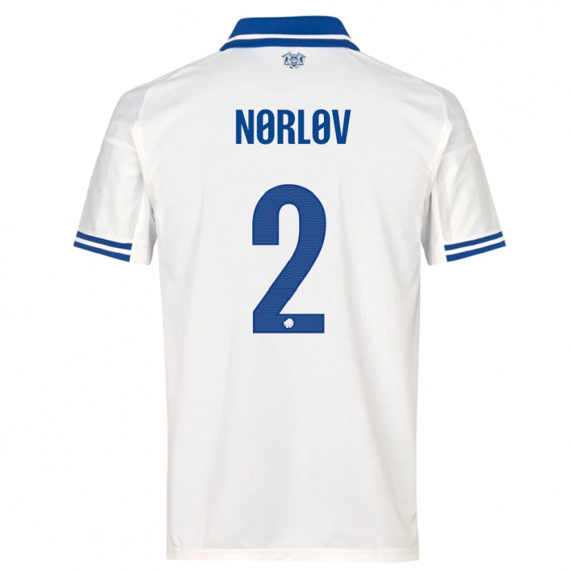 Danxen Niño Camiseta William Nørløv #2 Blanco Azul 1ª Equipación 2025/26 La Camisa