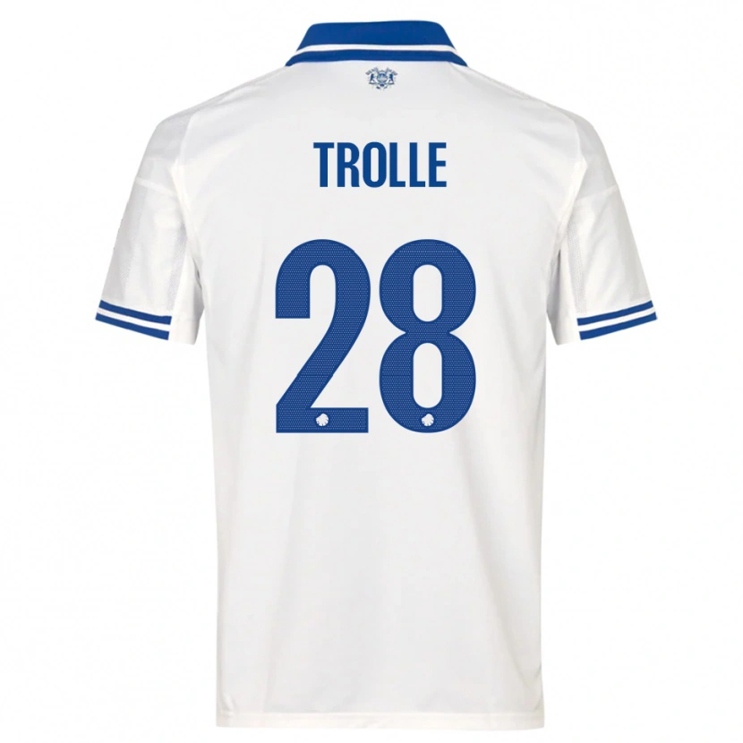 Danxen Niño Camiseta Frederikke Trolle #28 Blanco Azul 1ª Equipación 2025/26 La Camisa