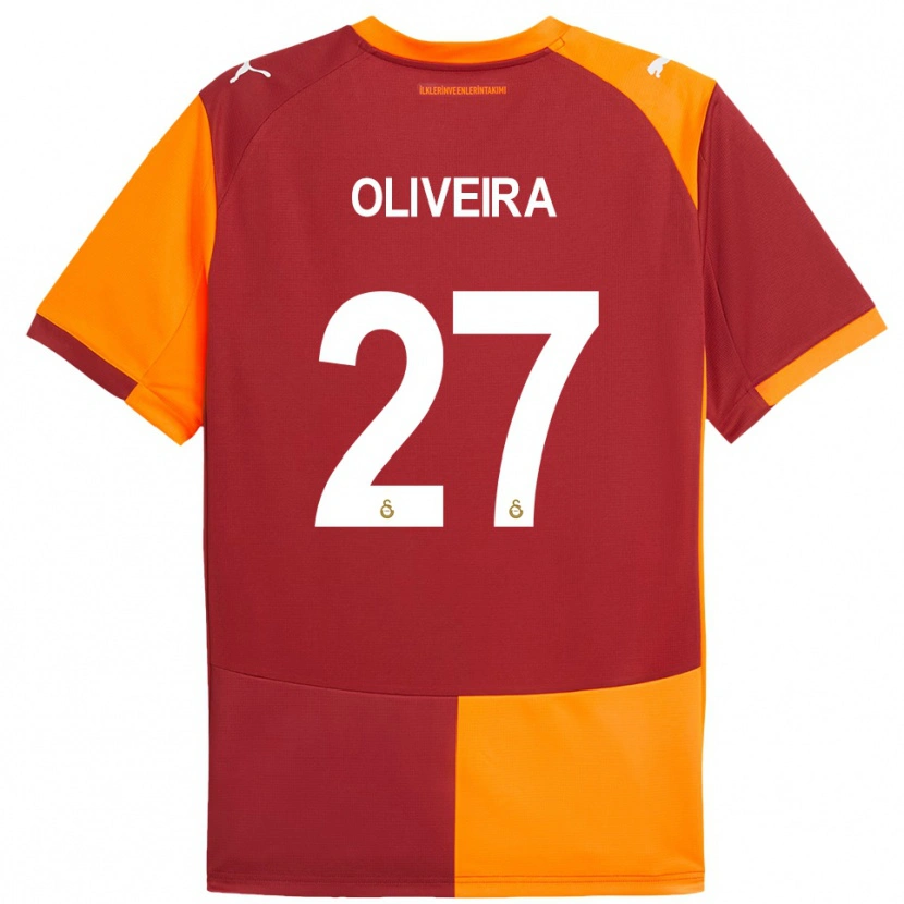 Danxen Niño Camiseta Sergio Oliveira #27 Rojo Naranja 1ª Equipación 2025/26 La Camisa
