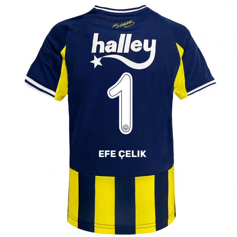 Danxen Niño Camiseta Mehmet Efe Çelik #1 Amarillo Marino Blanco 1ª Equipación 2025/26 La Camisa