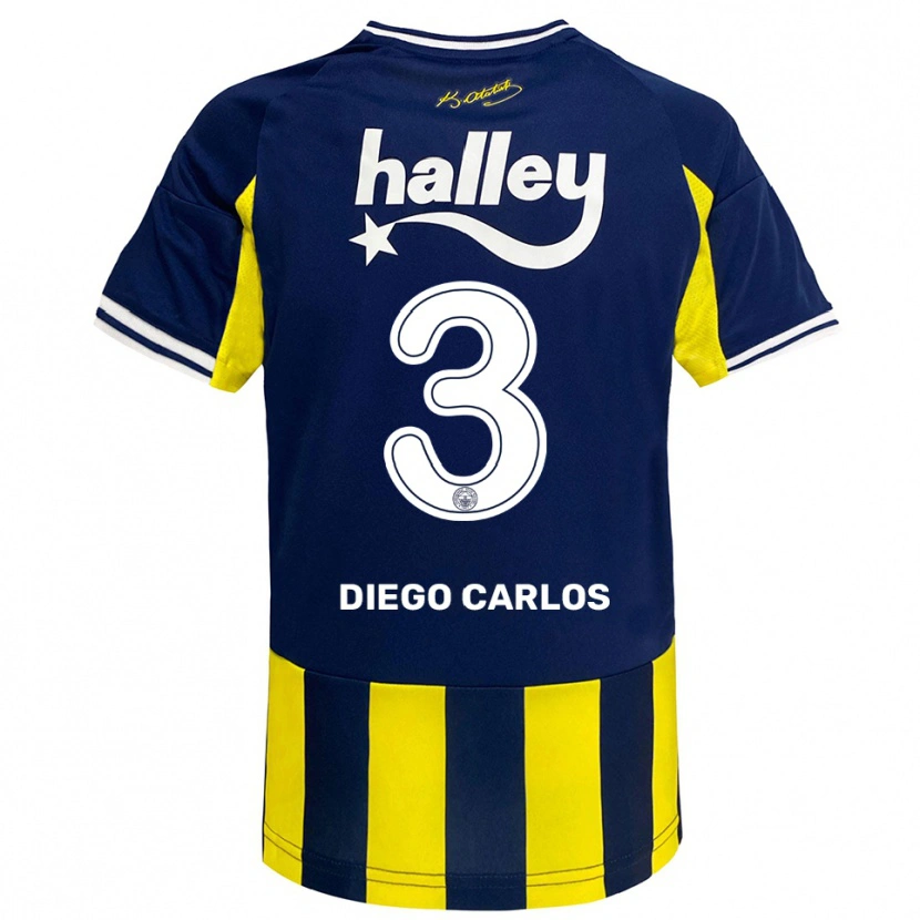 Danxen Niño Camiseta Diego Carlos #3 Amarillo Marino Blanco 1ª Equipación 2025/26 La Camisa