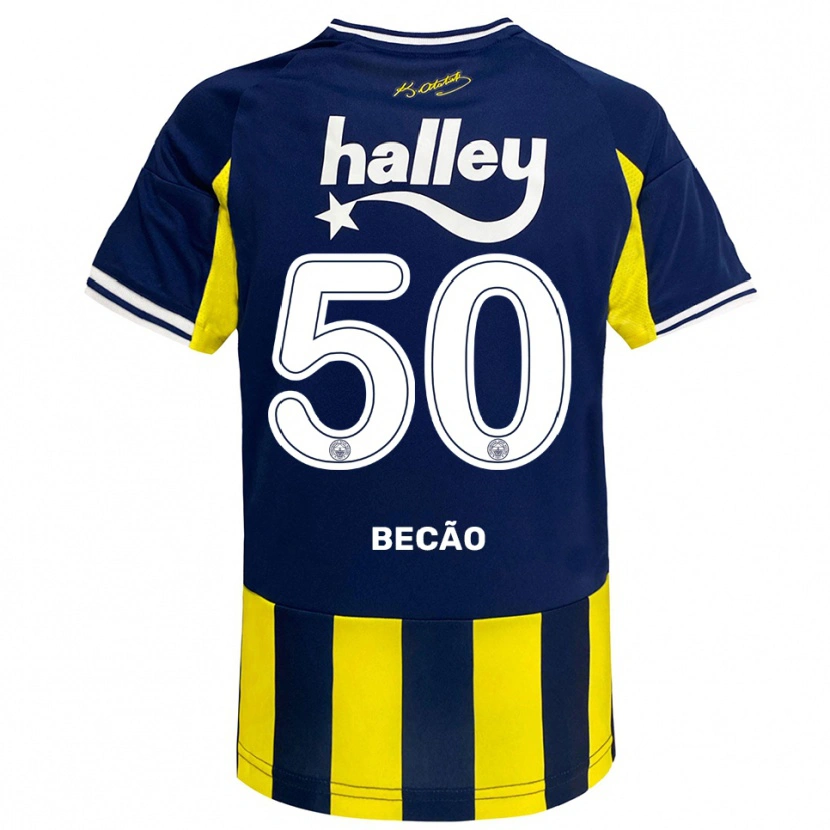 Danxen Niño Camiseta Rodrigo Becão #50 Amarillo Marino Blanco 1ª Equipación 2025/26 La Camisa