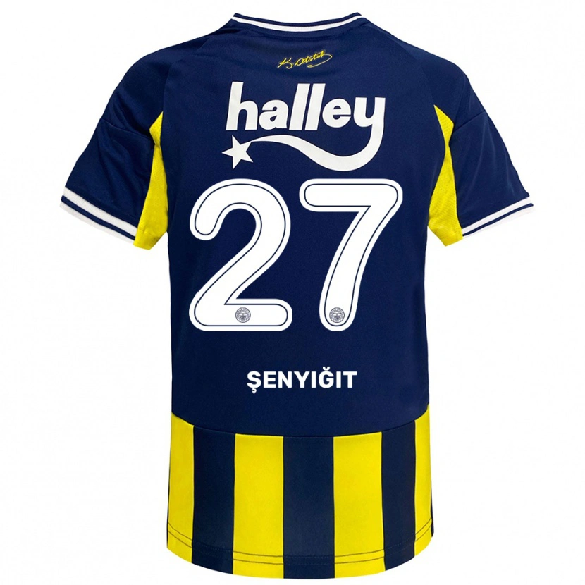 Danxen Niño Camiseta Enes Şenyiğit #27 Amarillo Marino Blanco 1ª Equipación 2025/26 La Camisa