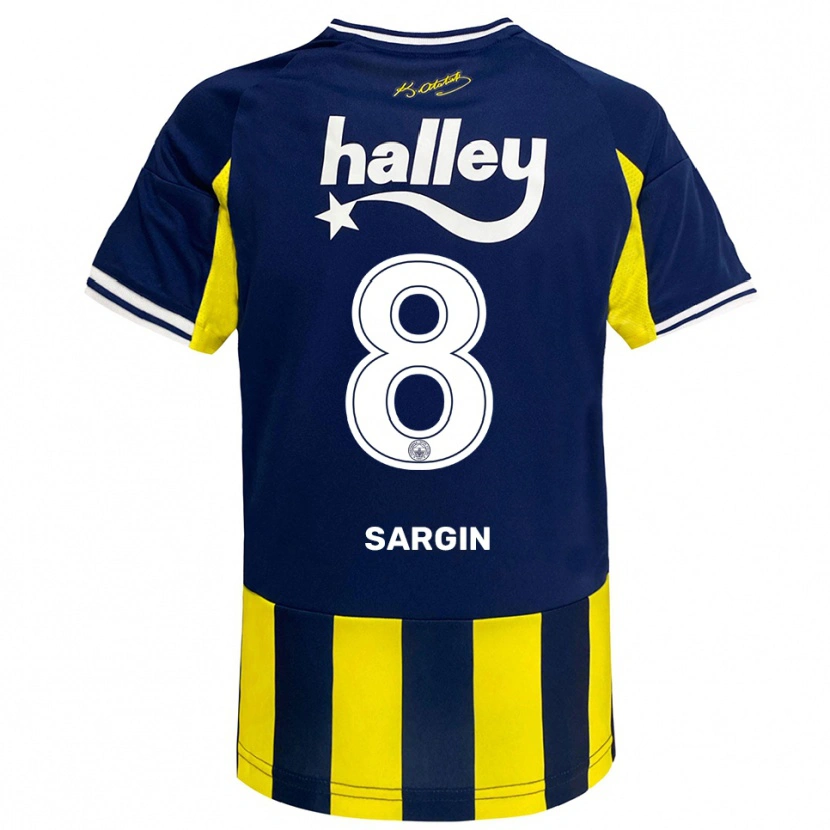Danxen Niño Camiseta Samet Sargın #8 Amarillo Marino Blanco 1ª Equipación 2025/26 La Camisa