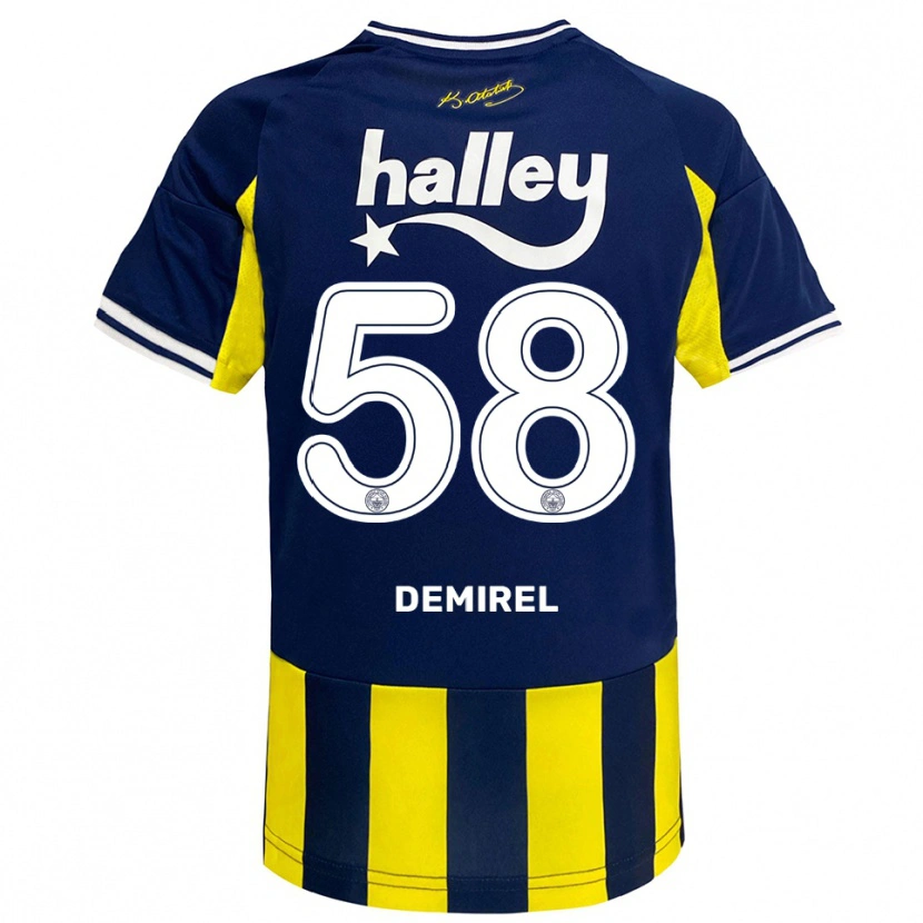 Danxen Niño Camiseta Görkem Demirel #58 Amarillo Marino Blanco 1ª Equipación 2025/26 La Camisa