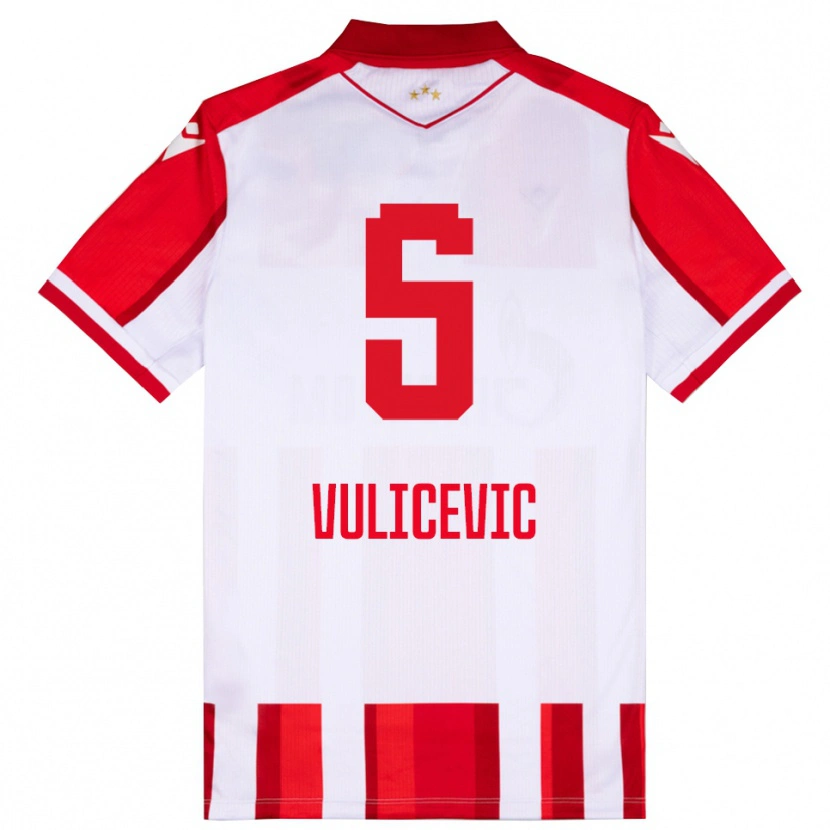 Danxen Niño Camiseta Ognjen Vulicevic #5 Rojo Blanco 1ª Equipación 2025/26 La Camisa