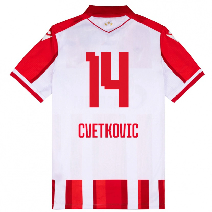 Danxen Niño Camiseta Djordje Cvetkovic #14 Rojo Blanco 1ª Equipación 2025/26 La Camisa
