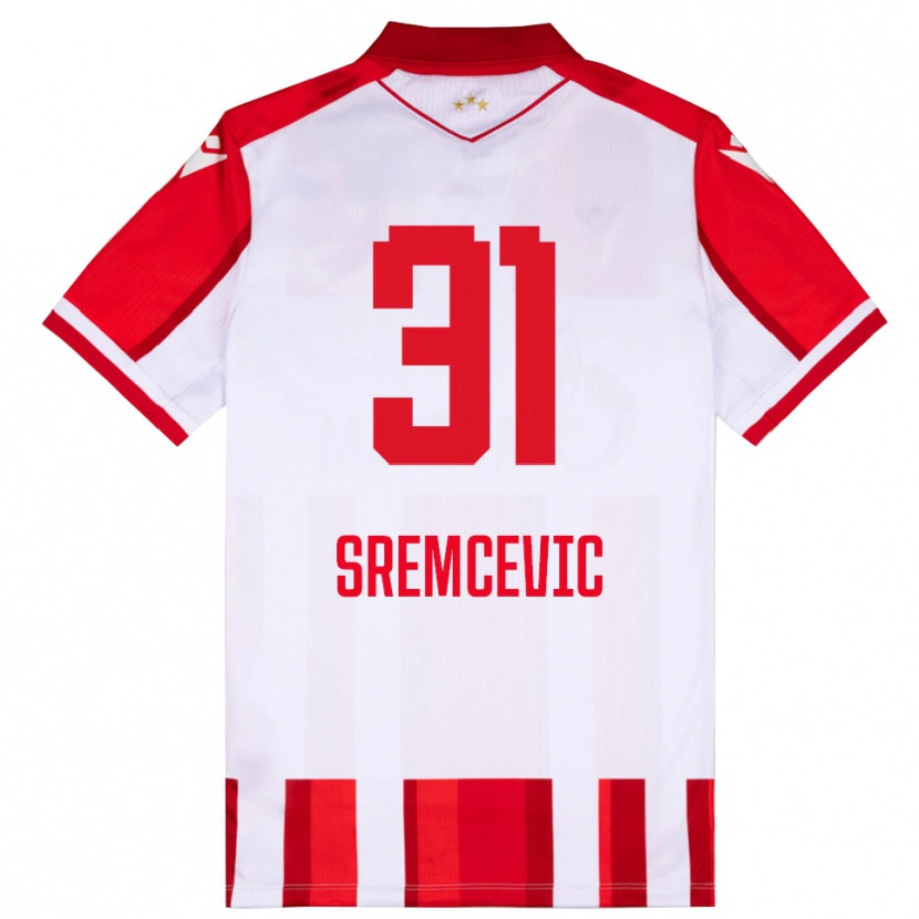 Danxen Niño Camiseta Uros Sremcevic #31 Rojo Blanco 1ª Equipación 2025/26 La Camisa