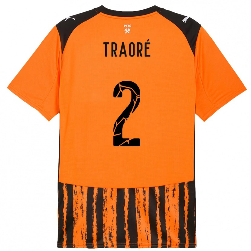 Danxen Niño Camiseta Lassina Traoré #2 Naranja Negro 1ª Equipación 2025/26 La Camisa