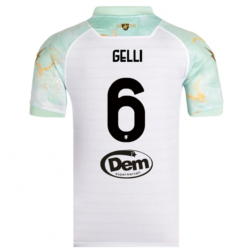 Danxen Niño Camiseta Jacopo Gelli #6 Blanco Negro 2ª Equipación 2025/26 La Camisa