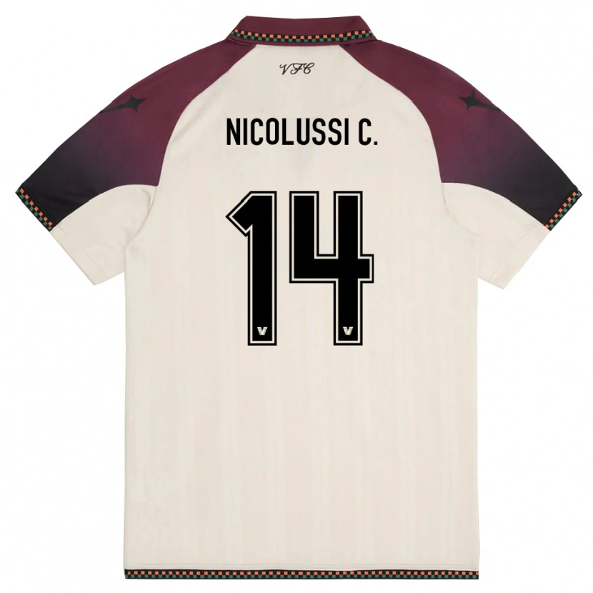 Danxen Niño Camiseta Hans Nicolussi Caviglia #14 Crema Borgoña 2ª Equipación 2025/26 La Camisa