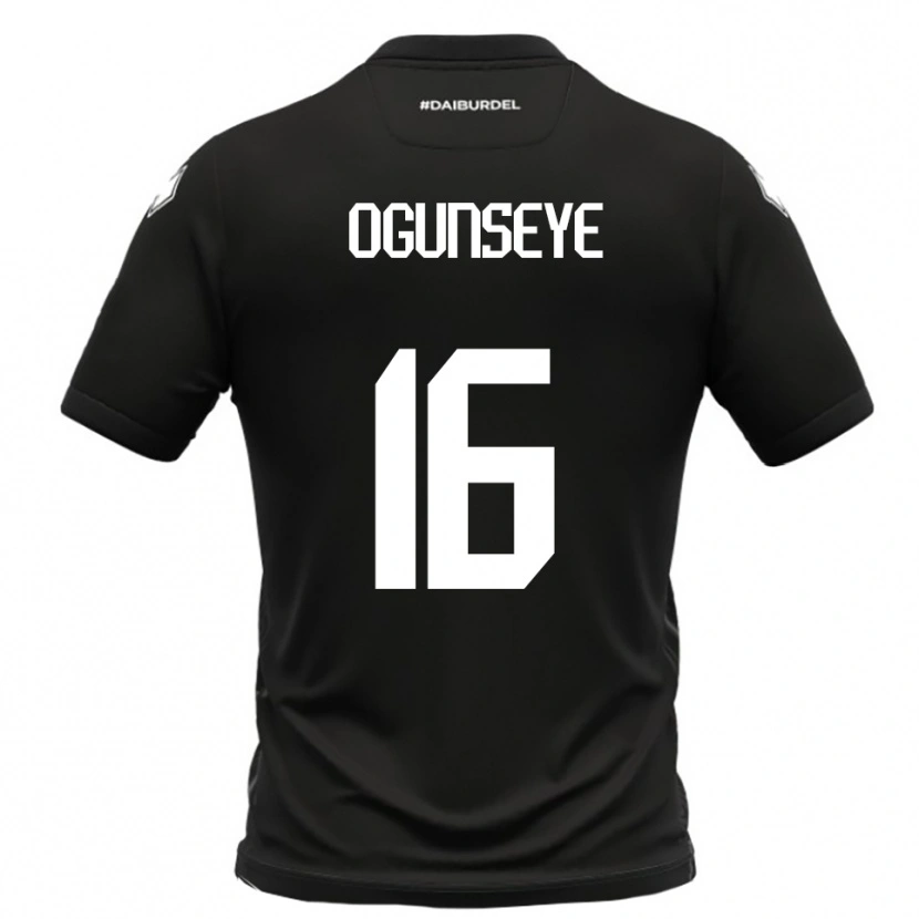 Danxen Niño Camiseta Roberto Ogunseye #16 Negro Blanco 2ª Equipación 2025/26 La Camisa