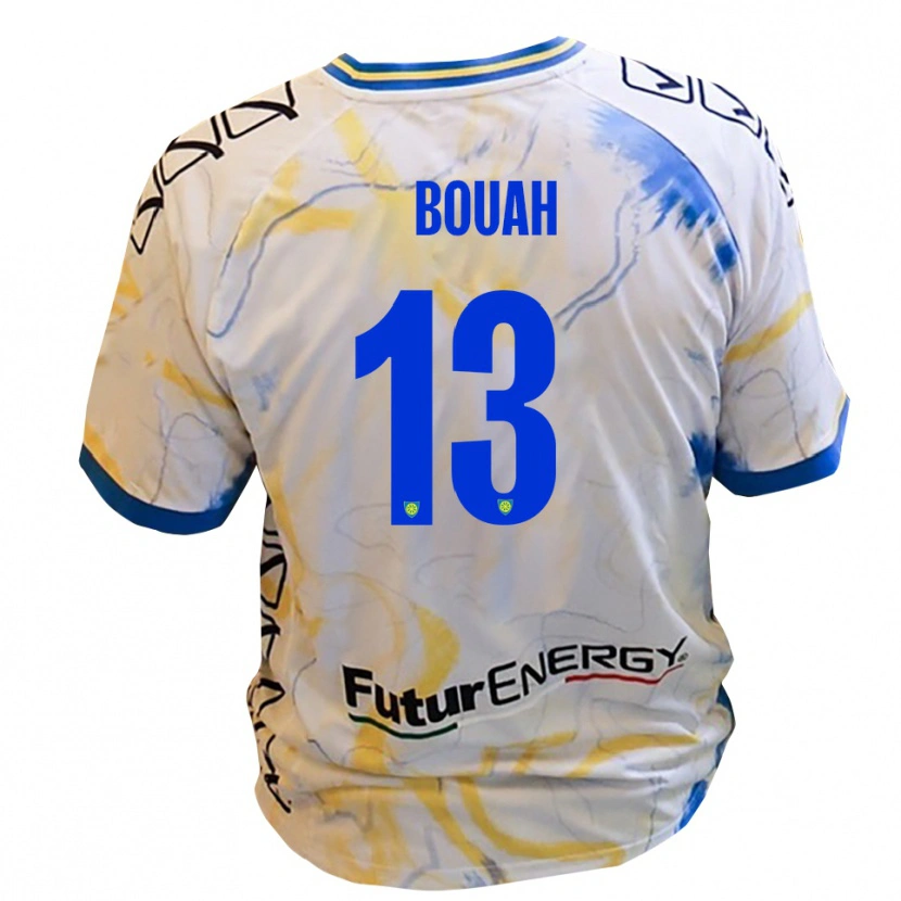 Danxen Niño Camiseta Devid Eugene Bouah #13 Blanco Amarillo Azul 2ª Equipación 2025/26 La Camisa