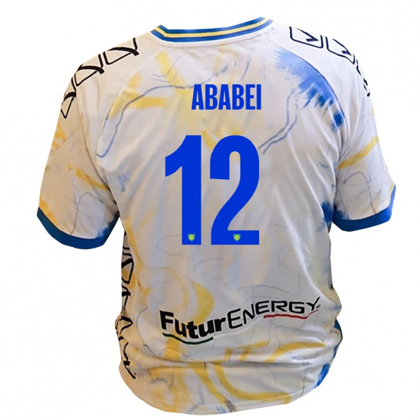 Danxen Niño Camiseta Leonardo Ababei #12 Blanco Amarillo Azul 2ª Equipación 2025/26 La Camisa