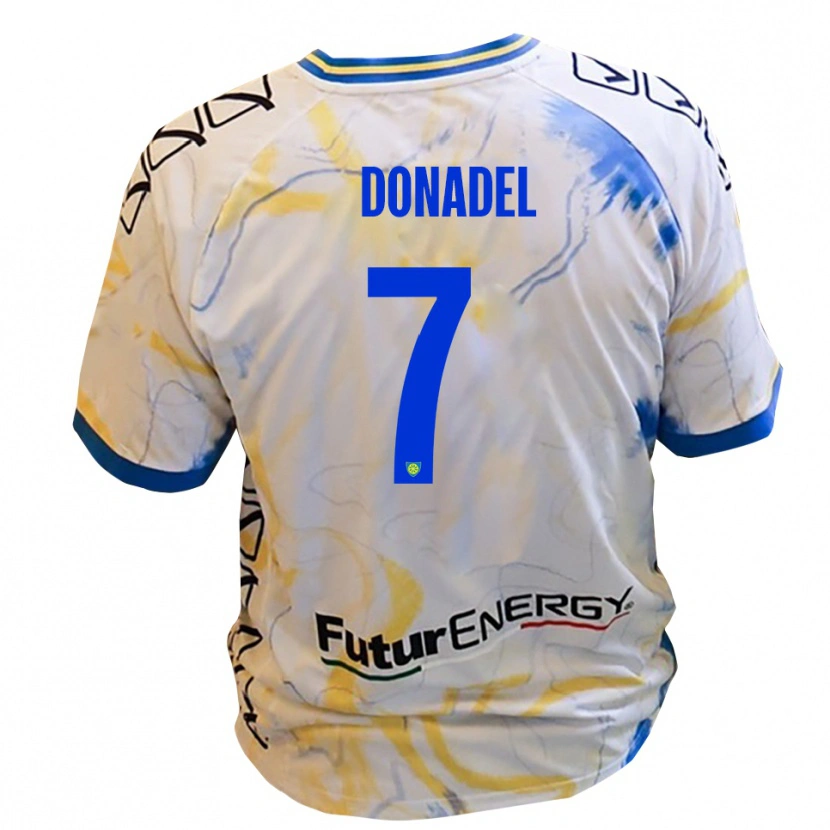 Danxen Niño Camiseta Tommaso Donadel #7 Blanco Amarillo Azul 2ª Equipación 2025/26 La Camisa
