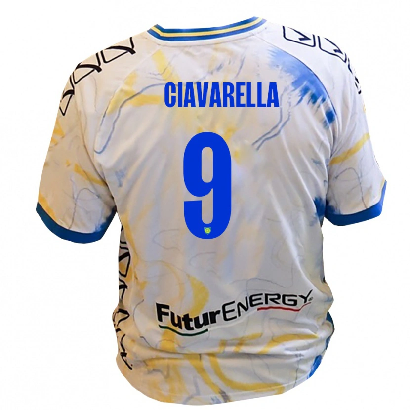 Danxen Niño Camiseta Jacopo Ciavarella #9 Blanco Amarillo Azul 2ª Equipación 2025/26 La Camisa