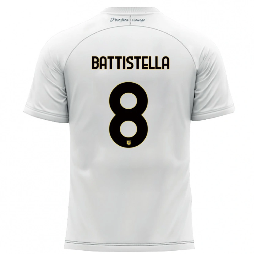 Danxen Niño Camiseta Thomas Battistella #8 Blanco Amarillo 2ª Equipación 2025/26 La Camisa