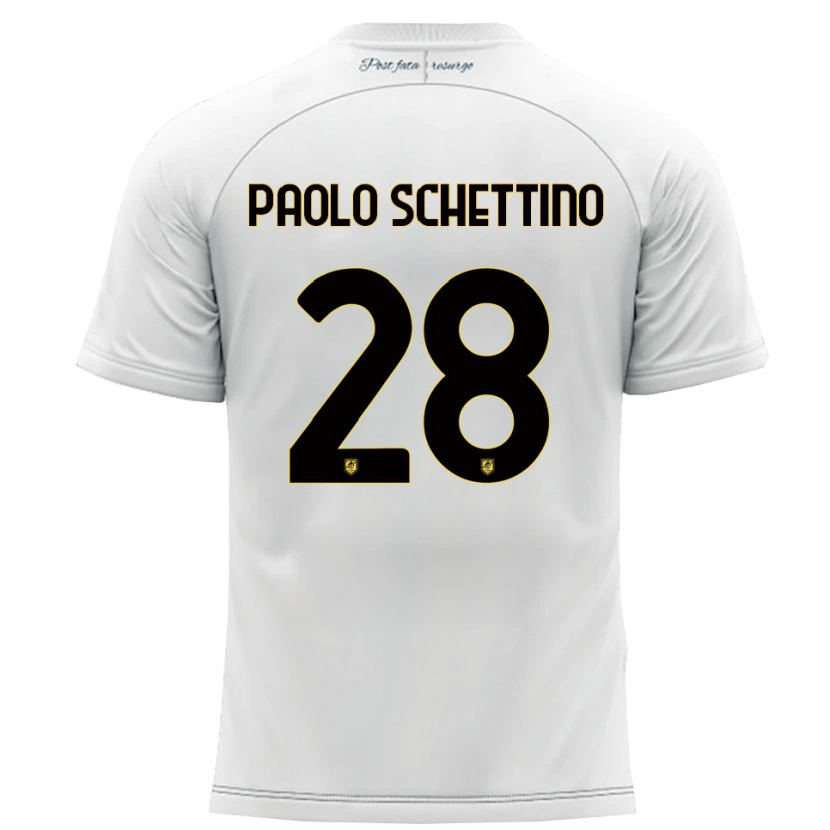 Danxen Niño Camiseta Francesco Paolo Schettino #28 Blanco Amarillo 2ª Equipación 2025/26 La Camisa