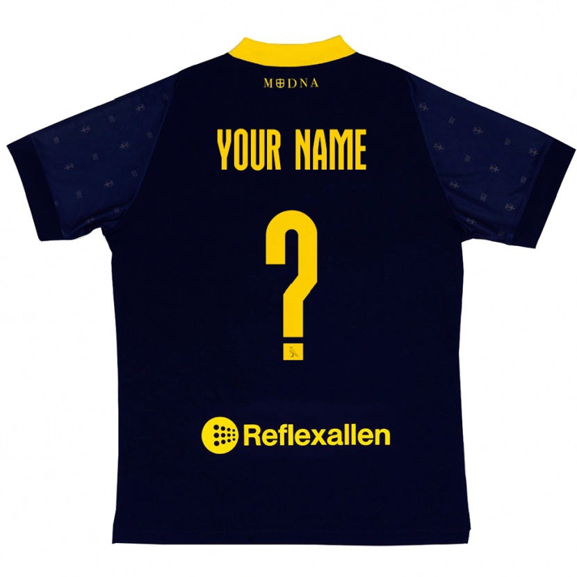 Danxen Niño Camiseta Su Nombre #0 Marino Amarillo 2ª Equipación 2025/26 La Camisa