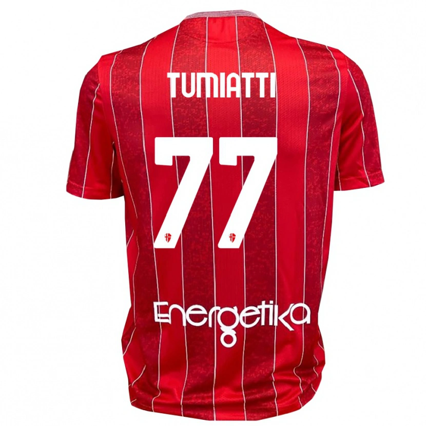 Danxen Niño Camiseta Francesco Tumiatti #77 Rojo Blanco 2ª Equipación 2025/26 La Camisa