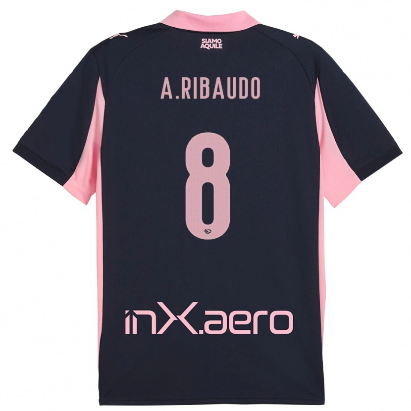 Danxen Niño Camiseta Alessandro Ribaudo #8 Marino Rosa 2ª Equipación 2025/26 La Camisa