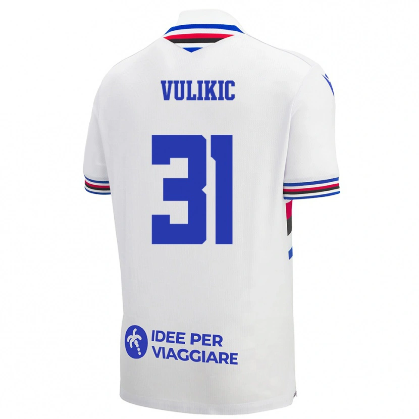 Danxen Niño Camiseta Stipe Vulikic #31 Blanco Azul Rojo 2ª Equipación 2025/26 La Camisa