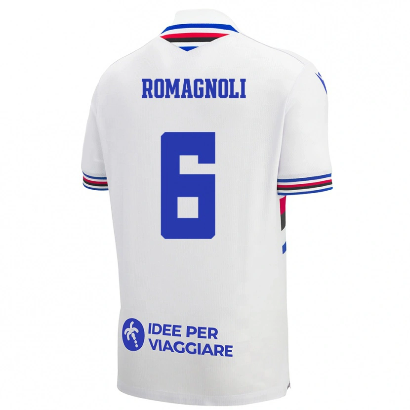 Danxen Niño Camiseta Simone Romagnoli #6 Blanco Azul Rojo 2ª Equipación 2025/26 La Camisa
