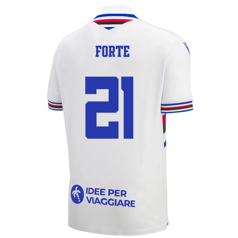 Danxen Niño Camiseta Giuseppe Forte #21 Blanco Azul Rojo 2ª Equipación 2025/26 La Camisa