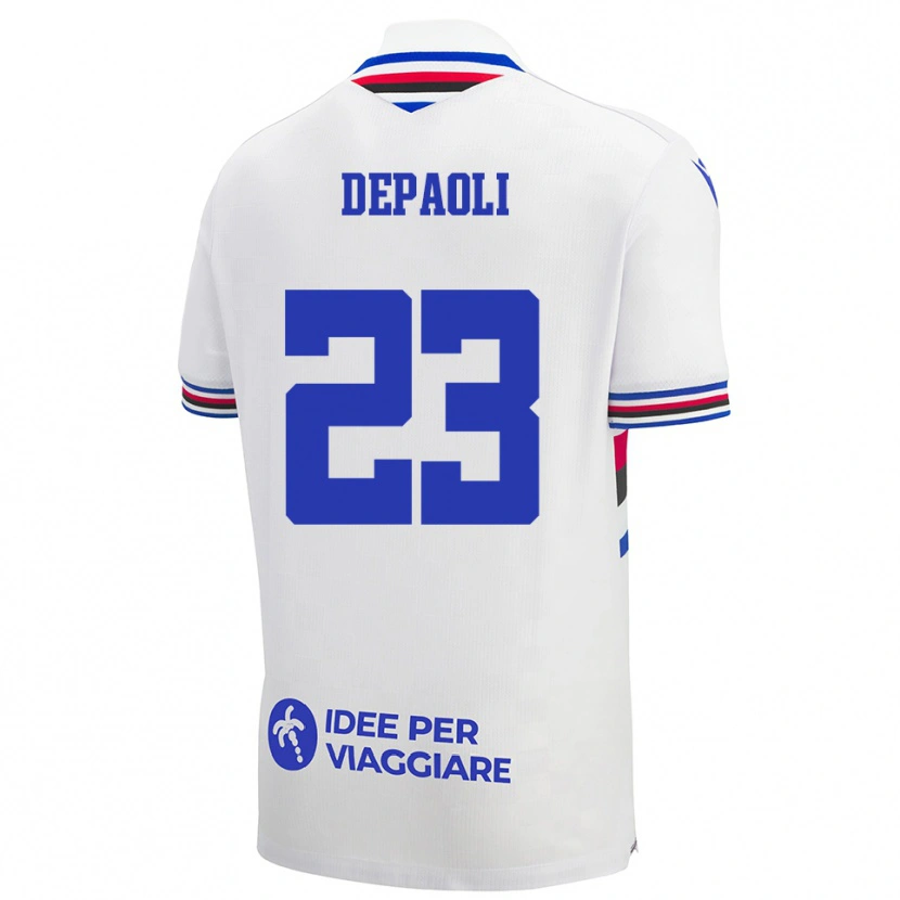 Danxen Niño Camiseta Fabio Depaoli #23 Blanco Azul Rojo 2ª Equipación 2025/26 La Camisa