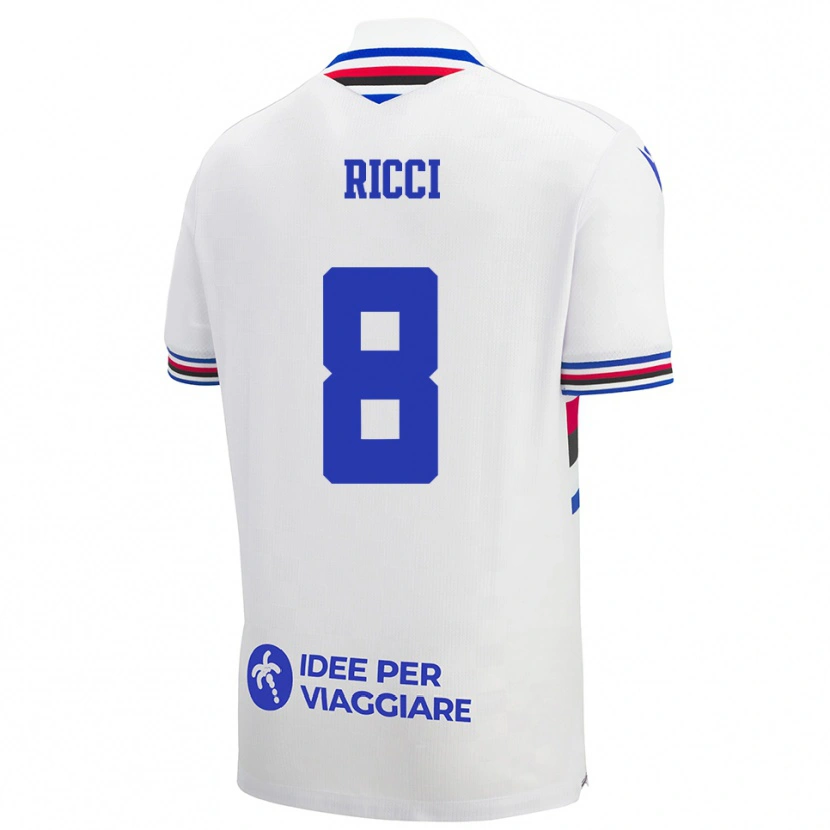 Danxen Niño Camiseta Matteo Ricci #8 Blanco Azul Rojo 2ª Equipación 2025/26 La Camisa
