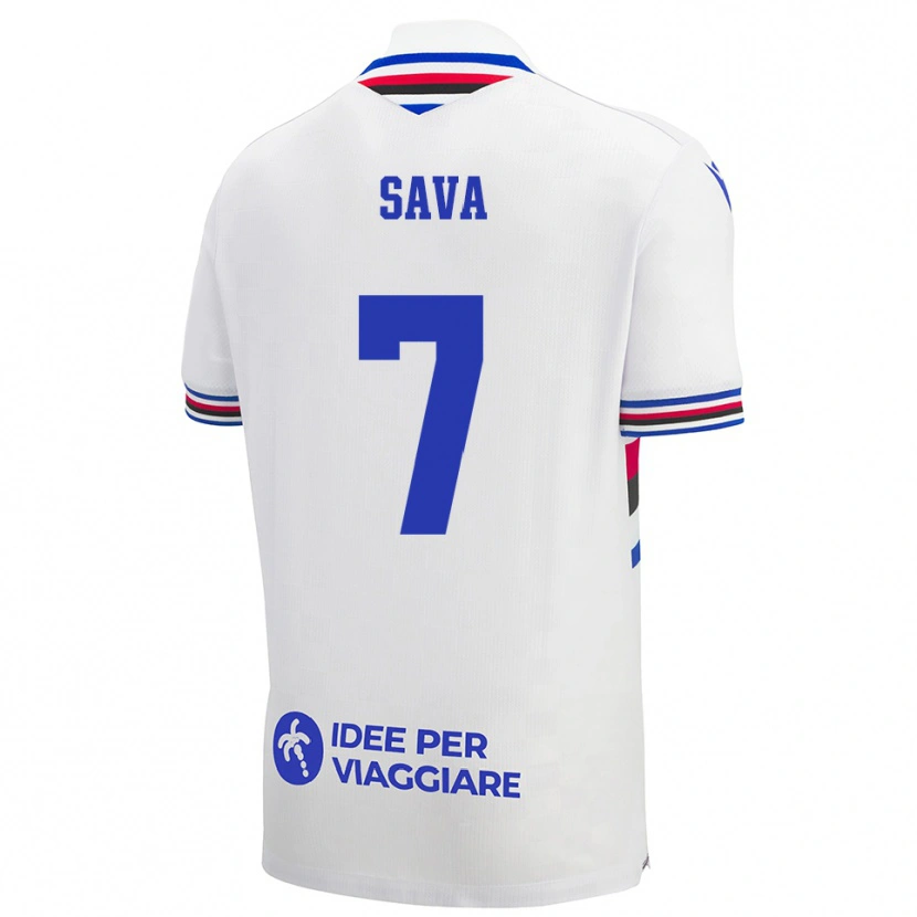 Danxen Niño Camiseta Samuele Sava #7 Blanco Azul Rojo 2ª Equipación 2025/26 La Camisa